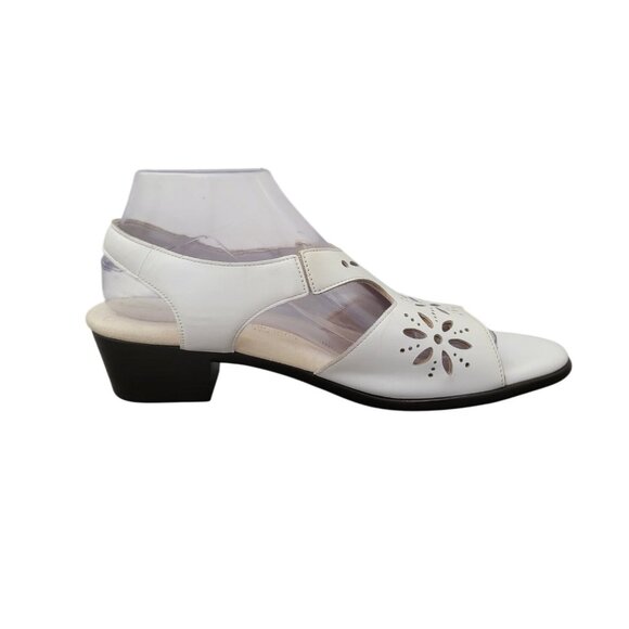 SAS White Sunburst Heel Strap Sandal Women's Sz 9.5 WW - USA Made Retail $149 - Picture 1 of 11